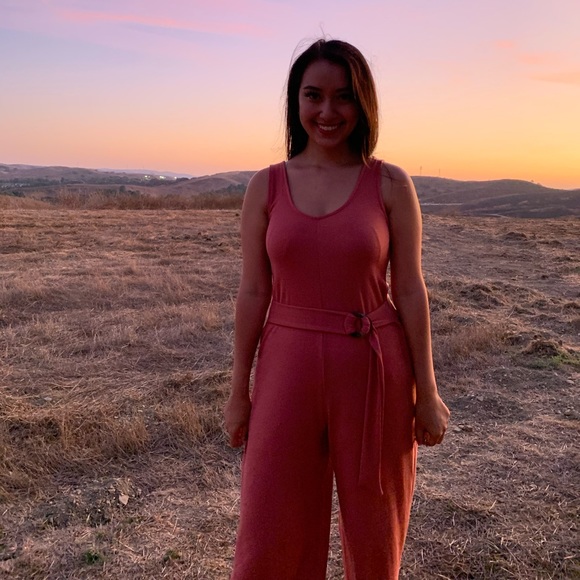 Coral - Pink Jumpsuit with attached belt detail - Picture 3 of 4